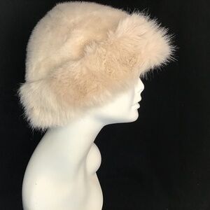 Women's Elegant Faux Fur Winter Bucket Hat Light Tan or Cream Color